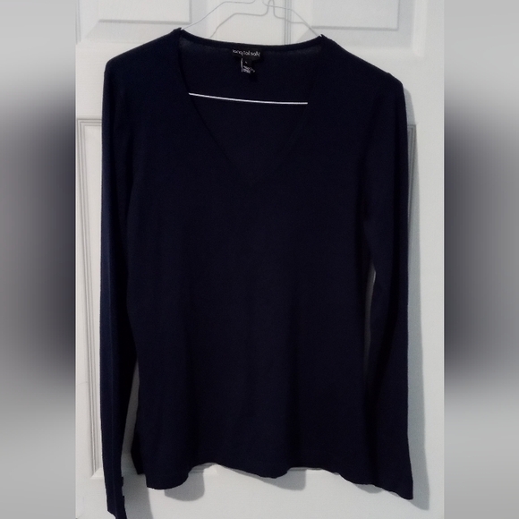 Long Tall Sally Navy V-Neck Knit Top With Button Accents - Picture 1 of 4